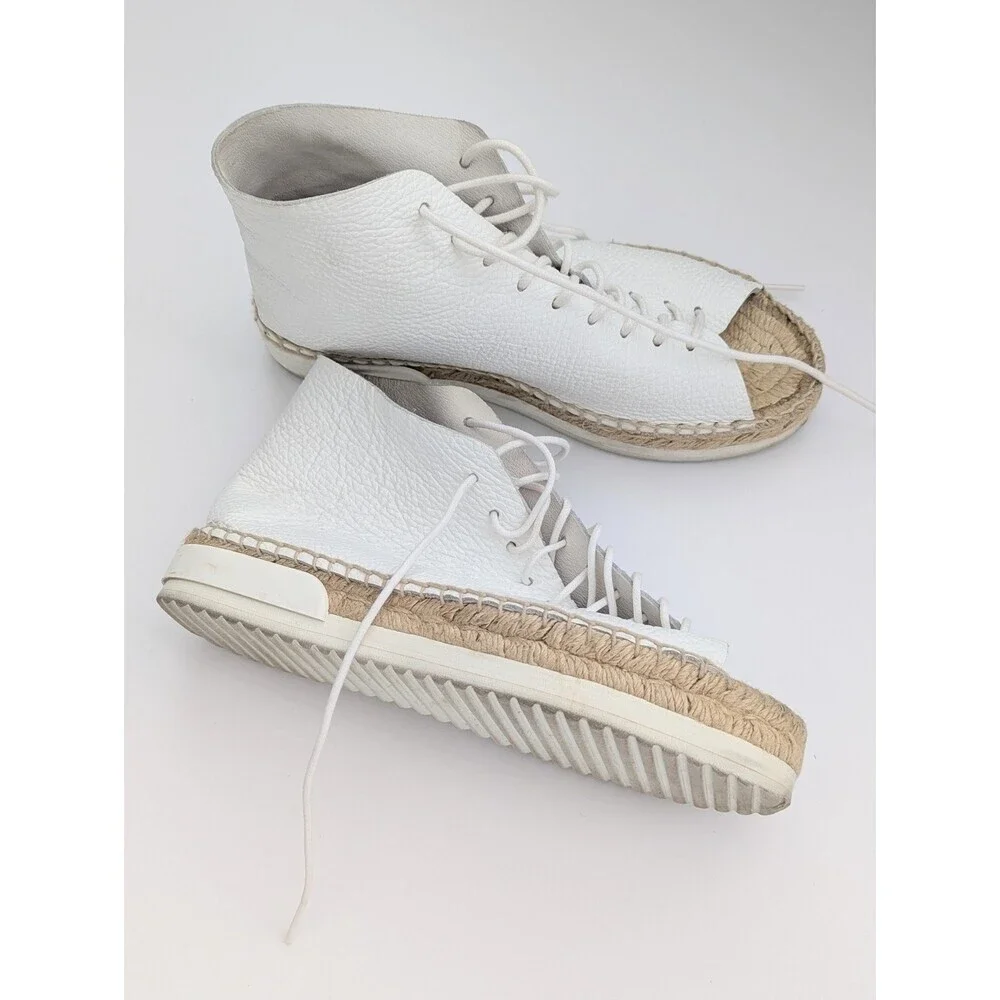 Miista Women's (Sz 36) White Leather Lace-Up Peep-Toe Espadrilles/Shoes/Sandals